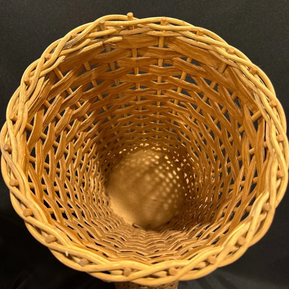 Vintage 3pc Set Woven Wicker Display Basket Vases w/ 2 Metal Liners 14